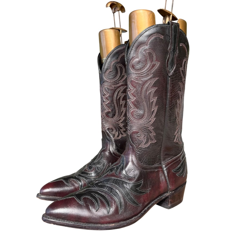 J Chisholm Mens Black Cherry Leather Western Cowboy Boots SH605 Size 13 D